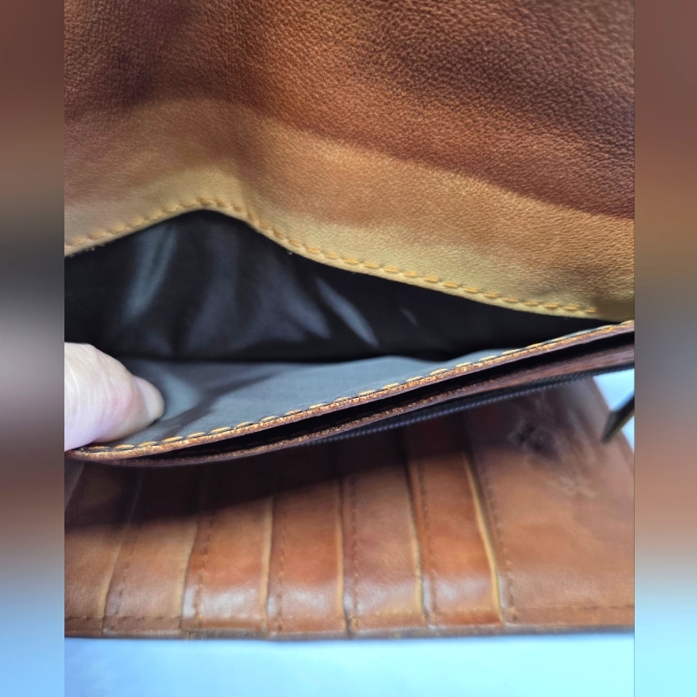 Patricia Nash Brown 100% Leather Antique Gold Studded Leather Trifold Wallet - Picture 15 of 15